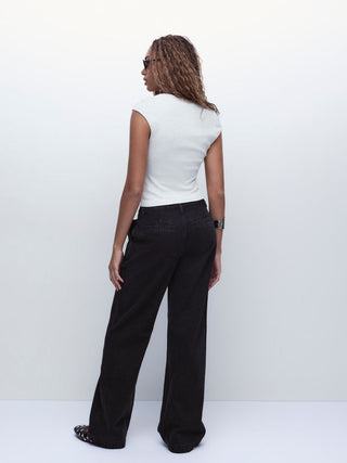 Denim Low Rise Washed Metal Detail Wide Leg Jeans