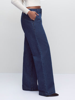 Denim Low Rise Washed Metal Detail Wide Leg Jeans