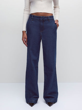 Denim Low Rise Washed Metal Detail Wide Leg Jeans