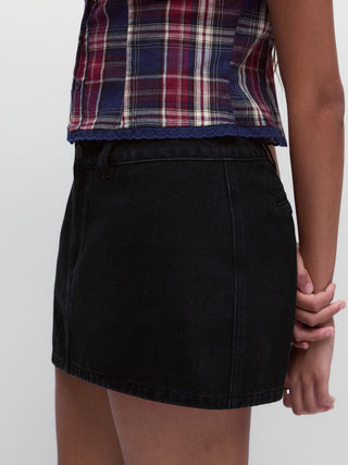Denim Low Rise Washed Metal Detail A-line Mini Skort