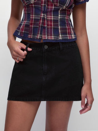Denim Low Rise Washed Metal Detail A-line Mini Skort