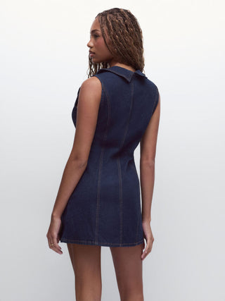 Stretch Washed Denim Collar Shirt Mini Dress