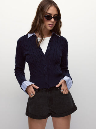Denim Low Rise Washed Metal Detail Roll Hem Micro Shorts