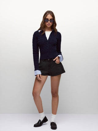 Denim Low Rise Washed Metal Detail Roll Hem Micro Shorts