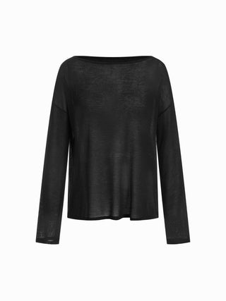 Knit Fabric Boat Neck See-through Oversized Top