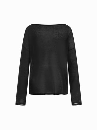 Knit Fabric Boat Neck See-through Oversized Top
