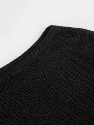 Knit Fabric Boat Neck See-through Oversized Top