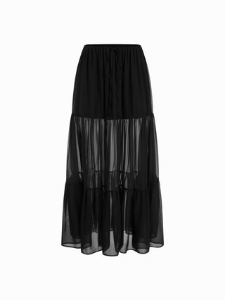 Chiffon Lace V-neck Bell Sleeve Blouse & Mid Rise Tiered Maxi Skirt Set