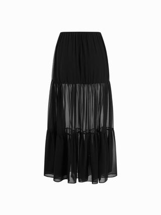 Chiffon Lace V-neck Bell Sleeve Blouse & Mid Rise Tiered Maxi Skirt Set