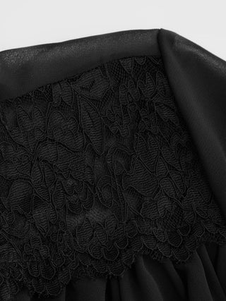 Chiffon Lace V-neck Bell Sleeve Blouse & Mid Rise Tiered Maxi Skirt Set