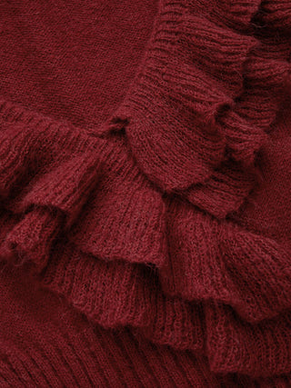 Knit V-neck Ruffled Peplum Hem Long Sleeve Sweater