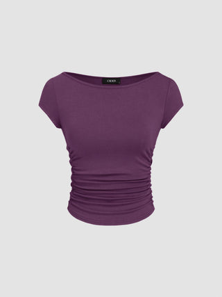 Boat Neck Ruched Tee