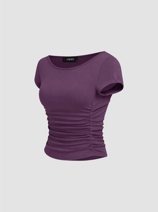 Boat Neck Ruched Tee