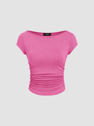 Boat Neck Ruched Tee