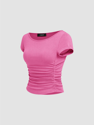 Boat Neck Ruched Tee