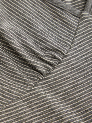 Lyocell-blend Striped V-neck Cloak Sleeve Ruched Tie Back Top