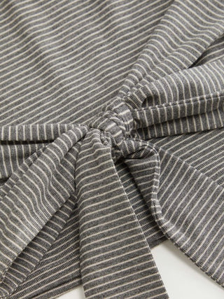 Lyocell-blend Striped V-neck Cloak Sleeve Ruched Tie Back Top