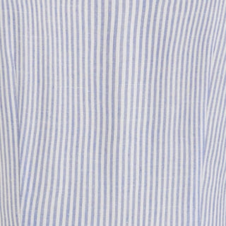 Cotton-blend Stripe Collar Metal Button Belted Blouses