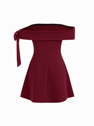 Jersey Off-shoulder Short Sleeve Bowknot Mini Dress