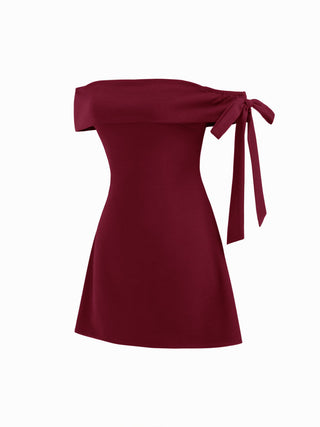 Jersey Off-shoulder Short Sleeve Bowknot Mini Dress