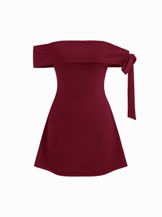 Jersey Off-shoulder Short Sleeve Bowknot Mini Dress