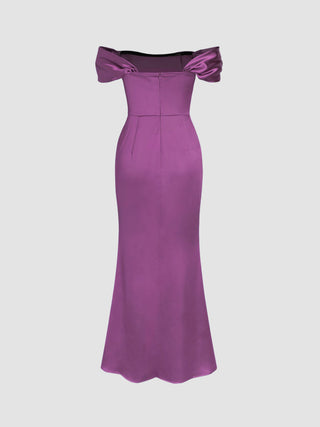 Satin Sculptural Ruched Off-shoulder Mermaid Maxi Dress