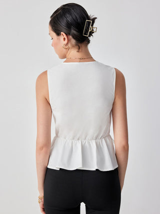 Tie Front V-Neck Peplum Sleeveless Top
