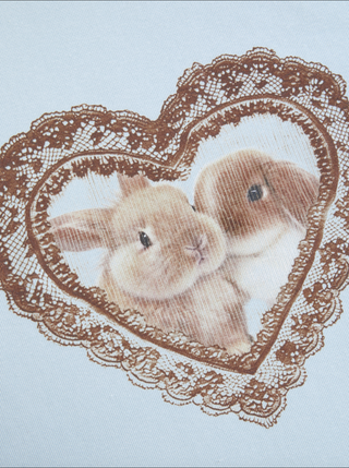 Cotton-blend Heart Bunny Graphic Lace Trim Tee