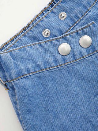 Denim Low Rise Washed Ruched Metal Detail Barrel-leg Jeans
