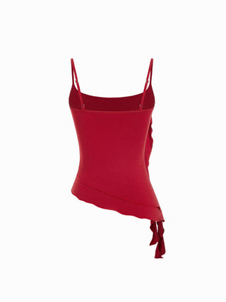 Cotton-blend Scoop Neckline Rosette Ruffle Asymmetrical Hem Cami Top