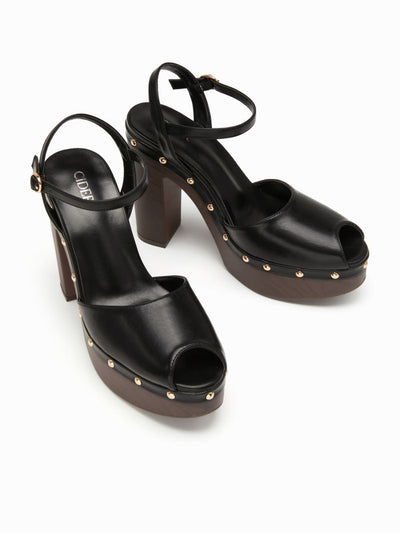 STUDDED PLATFORM PEEP TOE HEELS