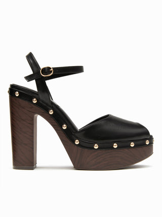 STUDDED PLATFORM PEEP TOE HEELS