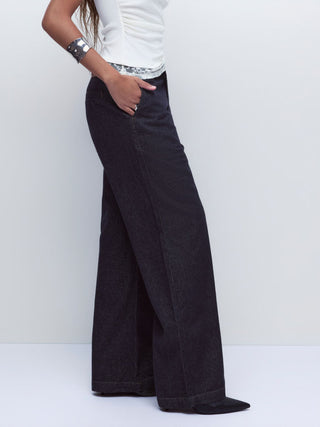 Denim Low Rise Washed Metal Detail Wide Leg Jeans