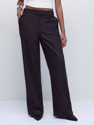 Denim Low Rise Washed Metal Detail Wide Leg Jeans