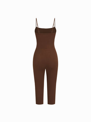 Cotton-blend Polka Dot Capri Jumpsuit