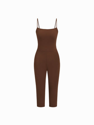 Cotton-blend Polka Dot Capri Jumpsuit