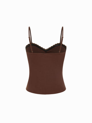 Stripe Sweetheart Neck Lace Trim Ruched Cami Top