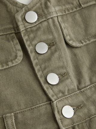 Denim V-Neck Button Front Metal Detail Jumpsuit