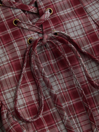 Plaid Halter Neckline Lace Up Milkmaid Mini Dress