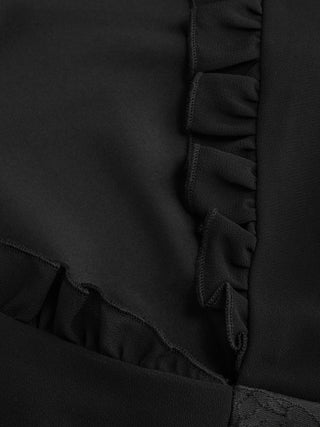 Jacquard Floral V-neck Lantern Sleeve Metal Detail Corset Blouse
