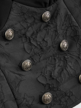 Jacquard Floral V-neck Lantern Sleeve Metal Detail Corset Blouse