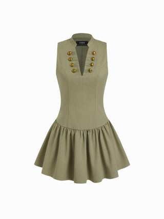V-neck Metal Detail Corset A-line Mini Tank Dress