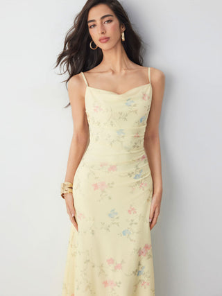 Mesh Polka Dot Lace Panel High Rise Mermaid Maxi Dress