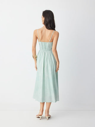 Cotton Fruit Graphic Square Neck Shirred Flared Cami Maxi Dress