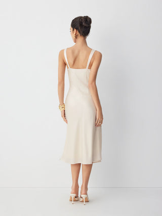 Satin Floral Graphic V-neck Lace Trim Maxi Dress