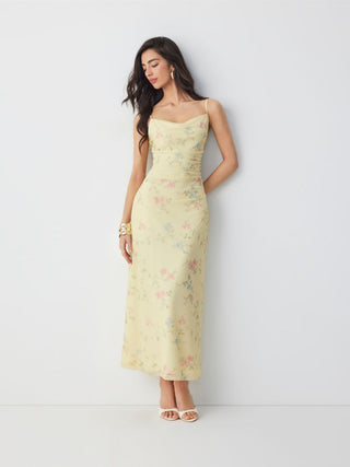 Mesh Polka Dot Lace Panel High Rise Mermaid Maxi Dress