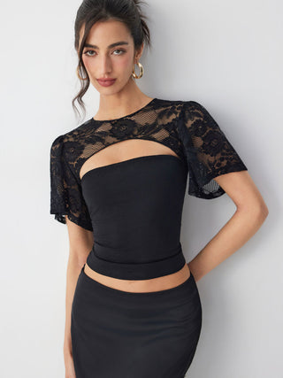 Lace Bandeau Round Neckline See-through Layered Top