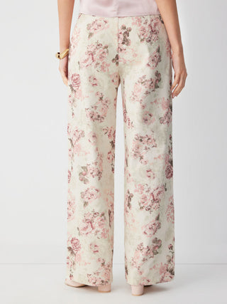 Cotton-blend Mid Rise Floral Wide Leg Long Trousers