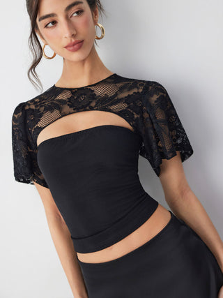Lace Bandeau Round Neckline See-through Layered Top
