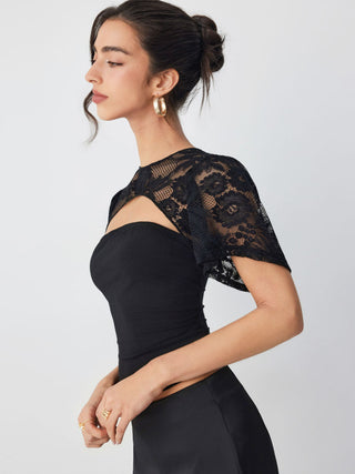 Lace Bandeau Round Neckline See-through Layered Top